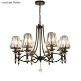 Rustic Black Conical Hanging Lamp With Faceted Clear Crystal Prisms - Bedroom Chandelier