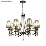Rustic Black Conical Hanging Lamp With Faceted Clear Crystal Prisms - Bedroom Chandelier