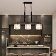 Rustic Black Cylindrical Island Pendant With 3 Lights & Prismatic Crystal Ideal For Tables