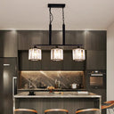 Rustic Black Cylindrical Island Pendant With 3 Lights & Prismatic Crystal Ideal For Tables