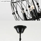 Rustic Black Drum Chandelier - 6-Head Metal Pendant Ceiling Light For Living Room Candle Design