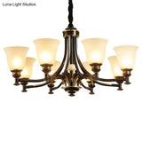 Rustic Black Frosted Glass Chandelier - Flared Suspension Light For Living Room