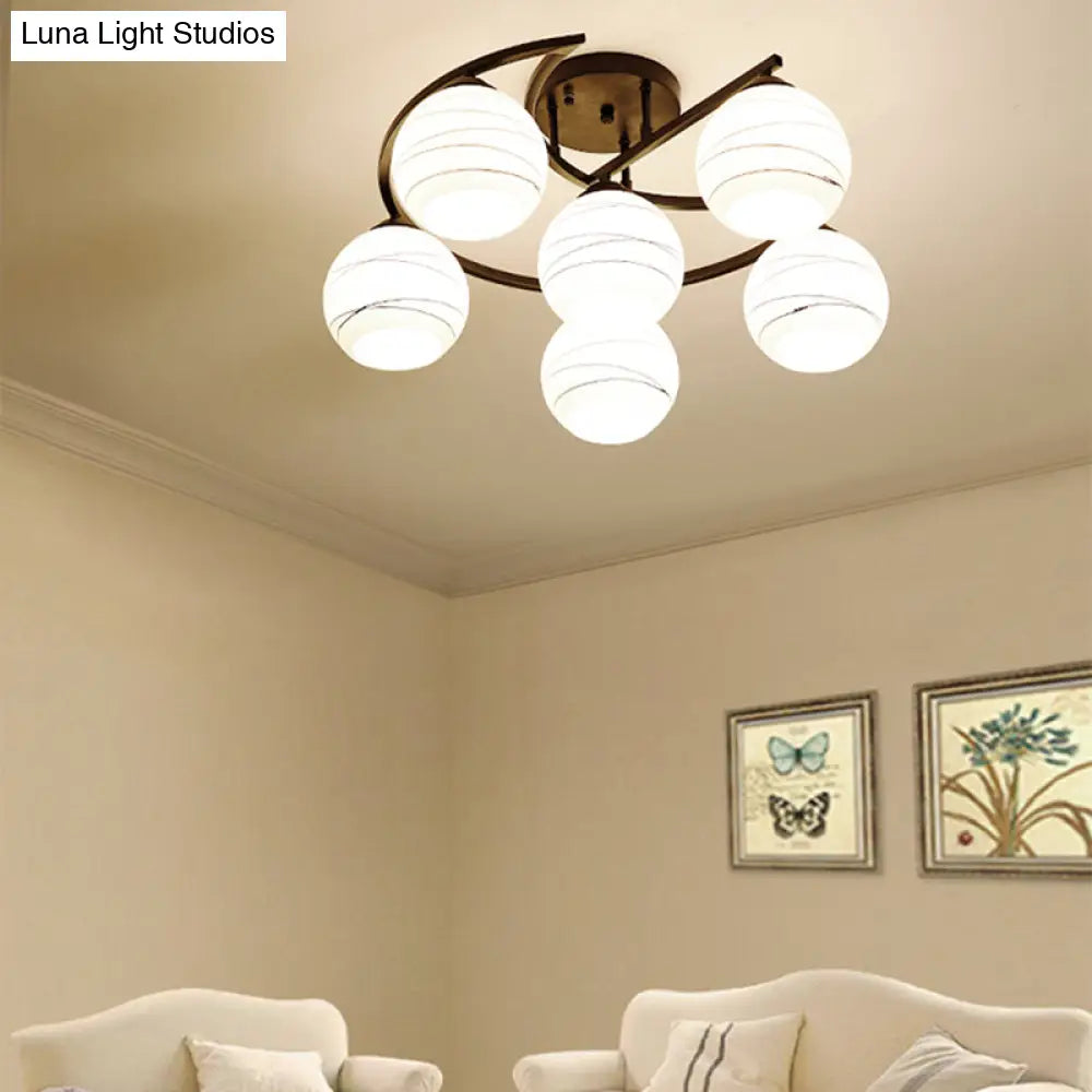 Rustic Black Glass Orb Semi Flush Mount Light: 3/6 Lights Ceiling Fixture For Dining Room