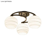 Rustic Black Glass Orb Semi Flush Mount Light: 3/6 Lights Ceiling Fixture For Dining Room