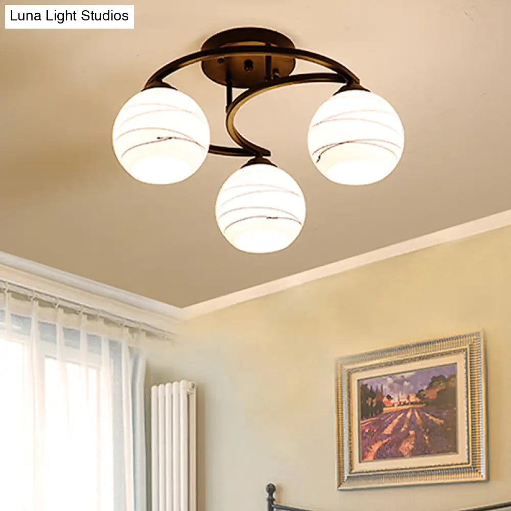 Rustic Black Glass Orb Semi Flush Mount Light: 3/6 Lights Ceiling Fixture For Dining Room