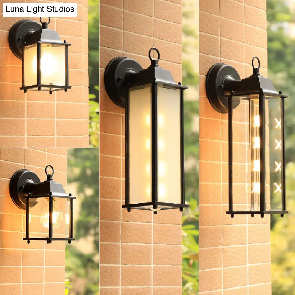 Rustic Black Glass Rectangle Wall Sconce - Courtyard Light Fixture (1 Bulb)