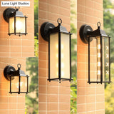 Rustic Black Glass Rectangle Wall Sconce - Courtyard Light Fixture (1 Bulb)