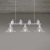Rustic Black Island Pendant Lamp With Clear Glass 3 Bulbs Flared Design & Bird Decoration - Perfect