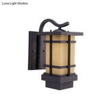 Rustic Black Led Outdoor Wall Light With Glass Rectangular Shade