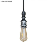Rustic Black/Silver Wrought Iron Bare Bulb Hanging Light Fixture With Pipe - Bathroom Ceiling