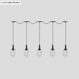Rustic Black Wire Cage Pendant Lamp - Tandem Multi Ceiling Light Fixture With Iron Heads For