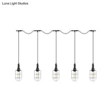 Rustic Black Wire Cage Pendant Lamp - Tandem Multi Ceiling Light Fixture With Iron Heads For