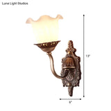 Rustic Blossom Wall Lamp With Opaline Glass Mount - Brown Ideal For Living Room