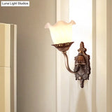 Rustic Blossom Wall Lamp With Opaline Glass Mount - Brown Ideal For Living Room