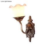 Rustic Blossom Wall Lamp With Opaline Glass Mount - Brown Ideal For Living Room