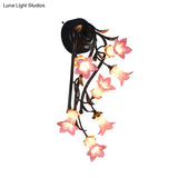 Rustic Blossom Wall Mounted Lamp - 7-Light White/Green/Purple Glass Sconce Gold Finish For Living