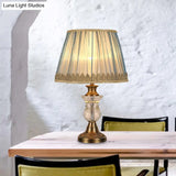 Rustic Blue Fabric Nightstand Light With Crystal Accent For Bedroom