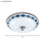 Rustic Blue Led Glass Dome Bedroom Flushmount Light Fixture With Crystal Accent 12’/16’/19.5’ Wide