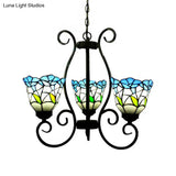 Rustic Blue Stained Glass Chandelier With Flared Pendant Lighting – Perfect For Living Room