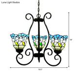 Rustic Blue Stained Glass Chandelier With Flared Pendant Lighting – Perfect For Living Room