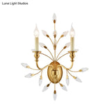 Rustic Brass Branch Wall Mount Light With Crystal Leaf Decoration - 2
