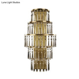 Rustic Brass Crystal Chain Wall Mounted Light Fixture - Tiered Lighting Idea With 5 Bulbs