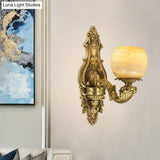 Rustic Brass Finish 1-Head Wall Sconce With Arched Arm - Flower Mount Lighting