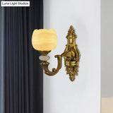 Rustic Brass Finish 1-Head Wall Sconce With Arched Arm - Flower Mount Lighting