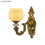 Rustic Brass Finish 1-Head Wall Sconce With Arched Arm - Flower Mount Lighting