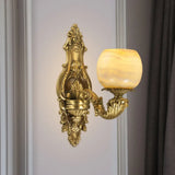 Rustic Brass Finish 1-Head Wall Sconce With Arched Arm - Flower Mount Lighting / B