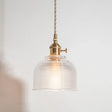 Rustic Brass Floral Hanging Lamp With Clear Ribbed Glass - 1-Light Ceiling Pendant For Table / B