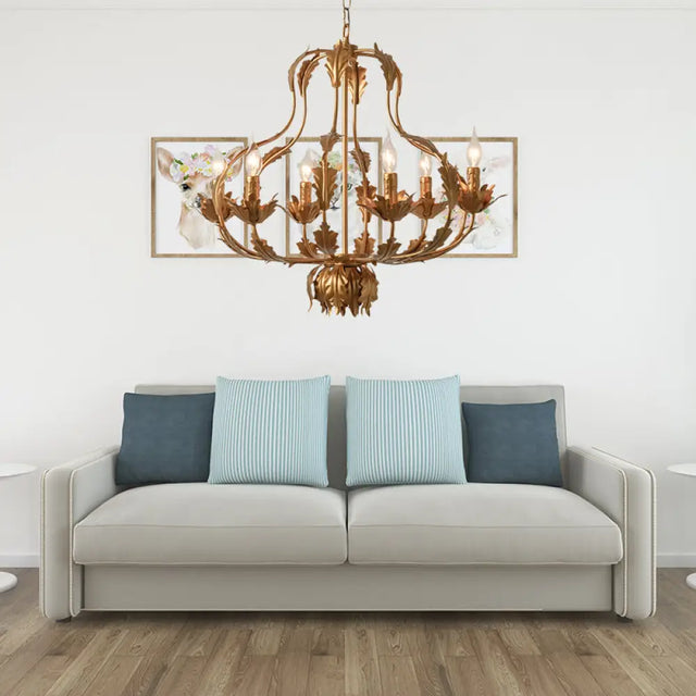 Rustic Brass Gourd Chandelier With 6 Bulbs - Perfect For Dining Room