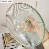 Rustic Brass Pendant Light Fixture With Clear Ribbed Glass Bowl