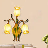 Rustic Brass Petal Wall Mount Sconce Light With White/Yellow Glass - 2/3 Lights For Living Room 3 /