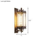 Rustic Brass Rectangle Wall Sconce Light With Clear Gridded Glass - Single Outdoor Small/Large
