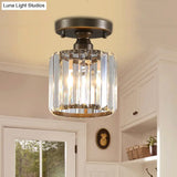 Rustic Brass Semi Flush Mount Ceiling Light With Crystal Shade
