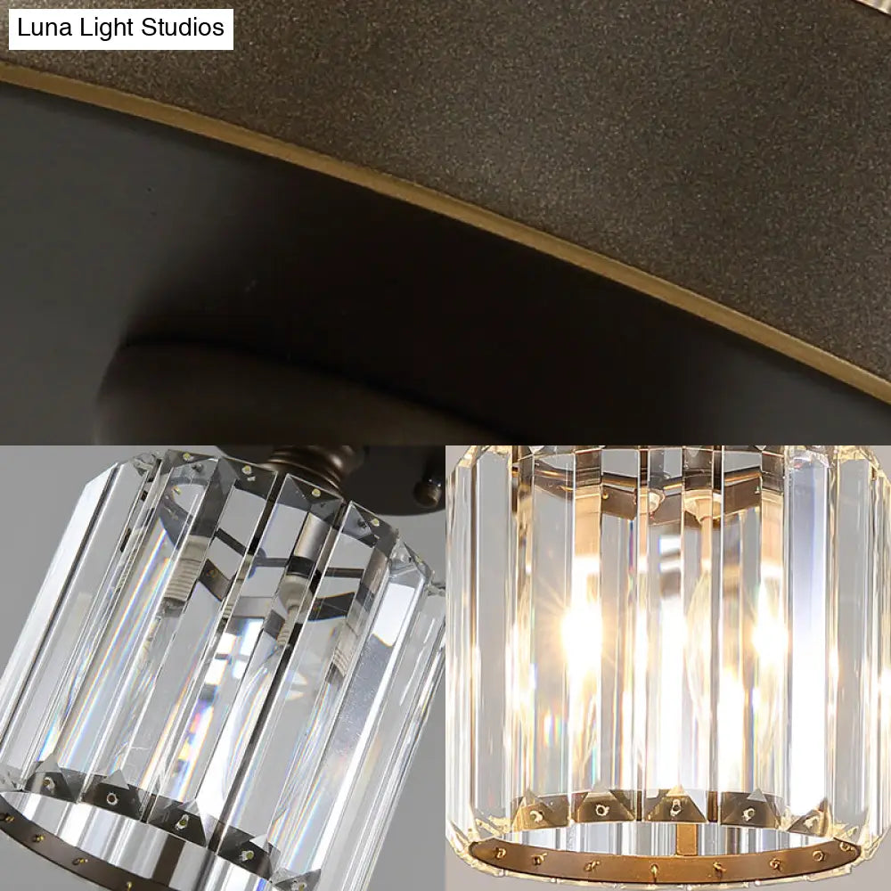Rustic Brass Semi Flush Mount Ceiling Light With Crystal Shade