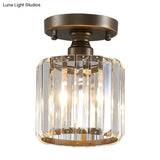 Rustic Brass Semi Flush Mount Ceiling Light With Crystal Shade
