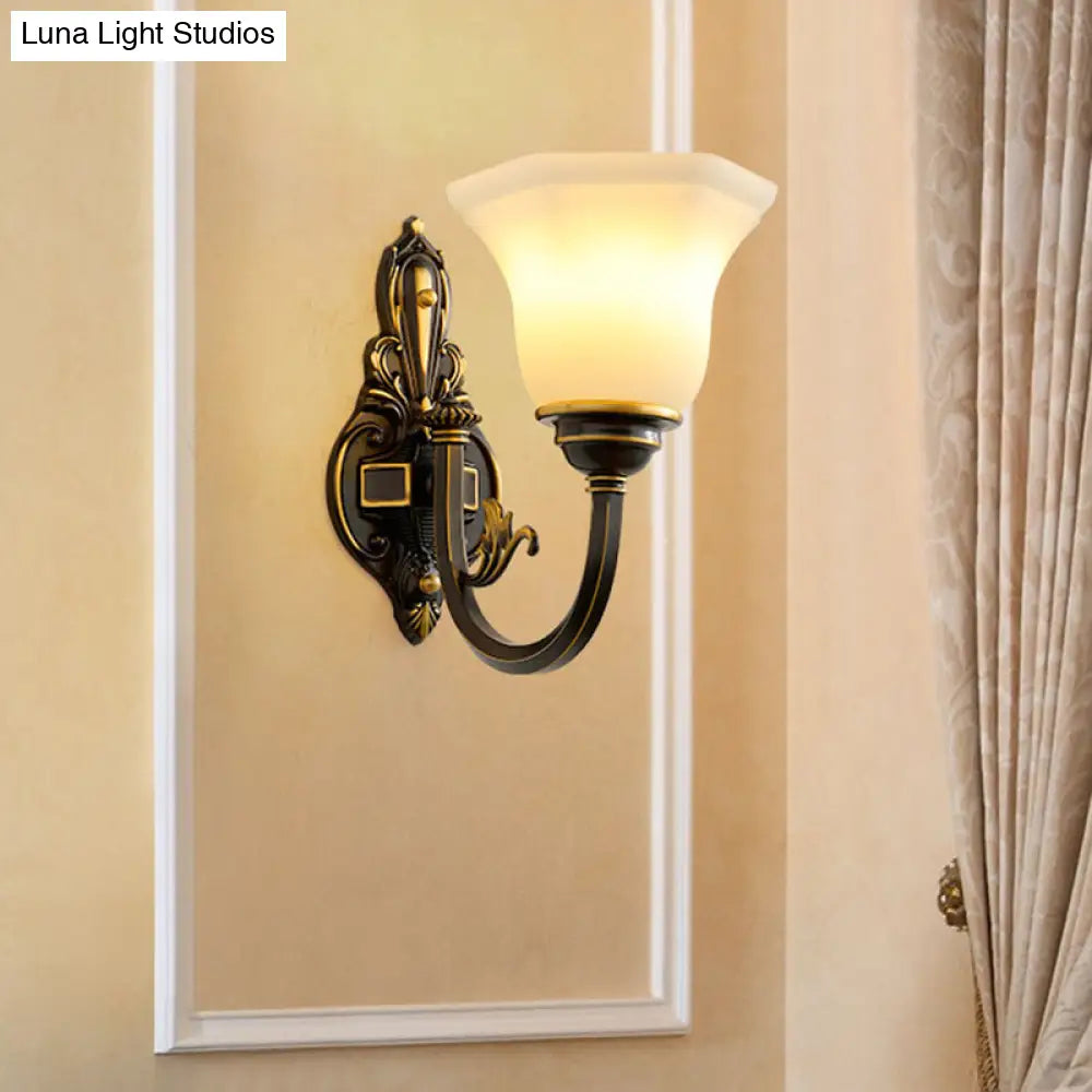 Rustic Brass Wall Lamp With Frost Glass Bell Shade - Ideal For Living Room Lighting