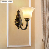 Rustic Brass Wall Lamp With Frost Glass Bell Shade - Ideal For Living Room Lighting