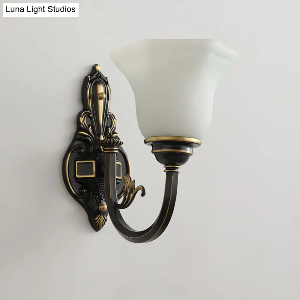 Rustic Brass Wall Lamp With Frost Glass Bell Shade - Ideal For Living Room Lighting