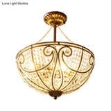 Rustic Bronze Bowl Crystal Ceiling Light - Semi Flush Mount For Bedroom