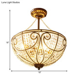 Rustic Bronze Bowl Crystal Ceiling Light - Semi Flush Mount For Bedroom