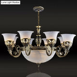 Frosted White Glass Hanging Lamp - Rustic Bronze Dining Room Chandelier With 11 Lights