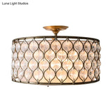 Rustic Bronze Metal And Crystal Semi Flush Mount Light Fixture With 3 Lights