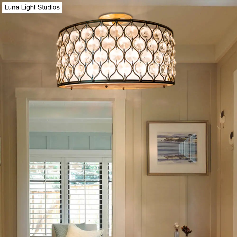 Rustic Bronze Metal And Crystal Semi Flush Mount Light Fixture With 3 Lights