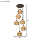 Rustic Brown Barn Pendant Lamp Cluster – Rural Rope Design 3/6 Lights Ceiling Suspension