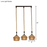 Rustic Brown Barn Pendant Lamp Cluster – Rural Rope Design 3/6 Lights Ceiling Suspension