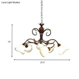 Rustic Brown Bell Opal Glass Shade Chandelier - 6-Light Bedroom Pendant Lighting