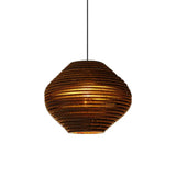 Rustic Brown Bistro Pendant Lighting With Geometric/Cylinder/Bellied Corrugated Paper Shade / C